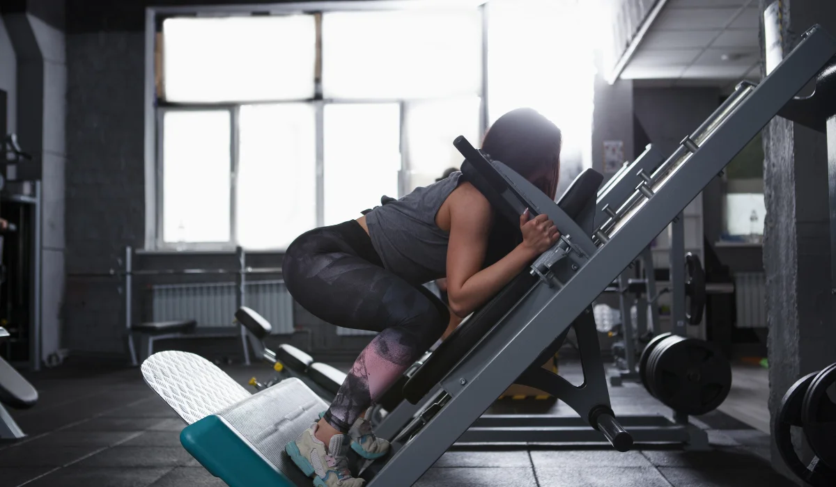Physically Fit Woman doing a reverse squat in the gym